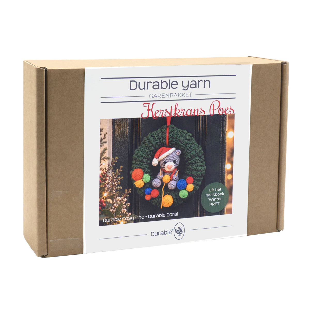 Doos van het Durable garenpakket Kerstkrans Poes met projectfoto