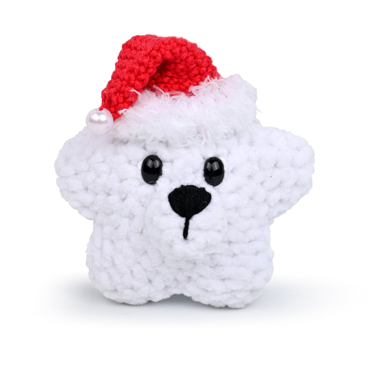 Witte gehaakte Lucky Star als ijsbeer met kerstmuts