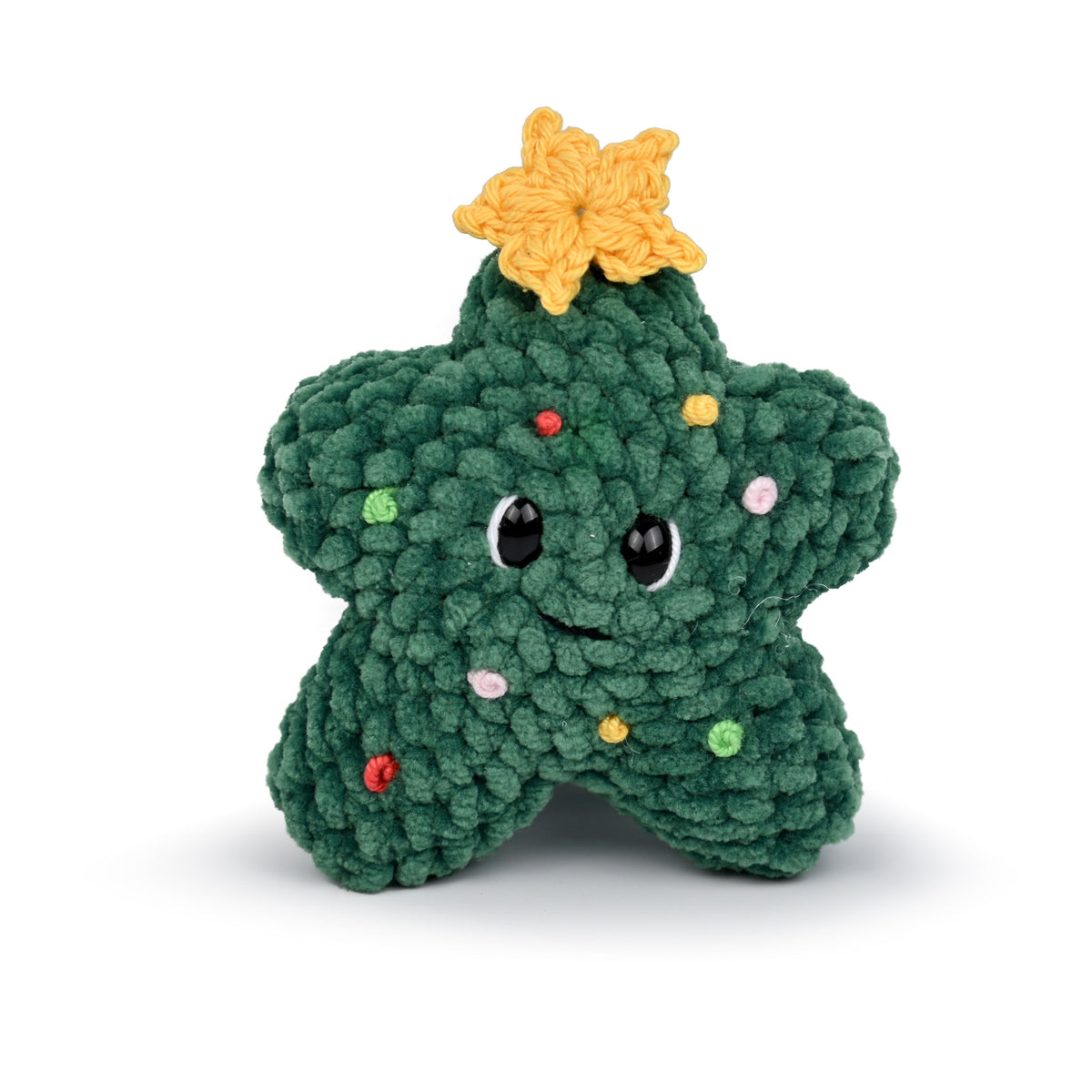 Groene gehaakte Lucky Star als kerstboom met gele ster