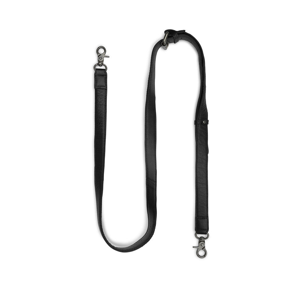 MUUD Caia Black - Handgemaakt leren tassen handvat 127-150 x 2 cm