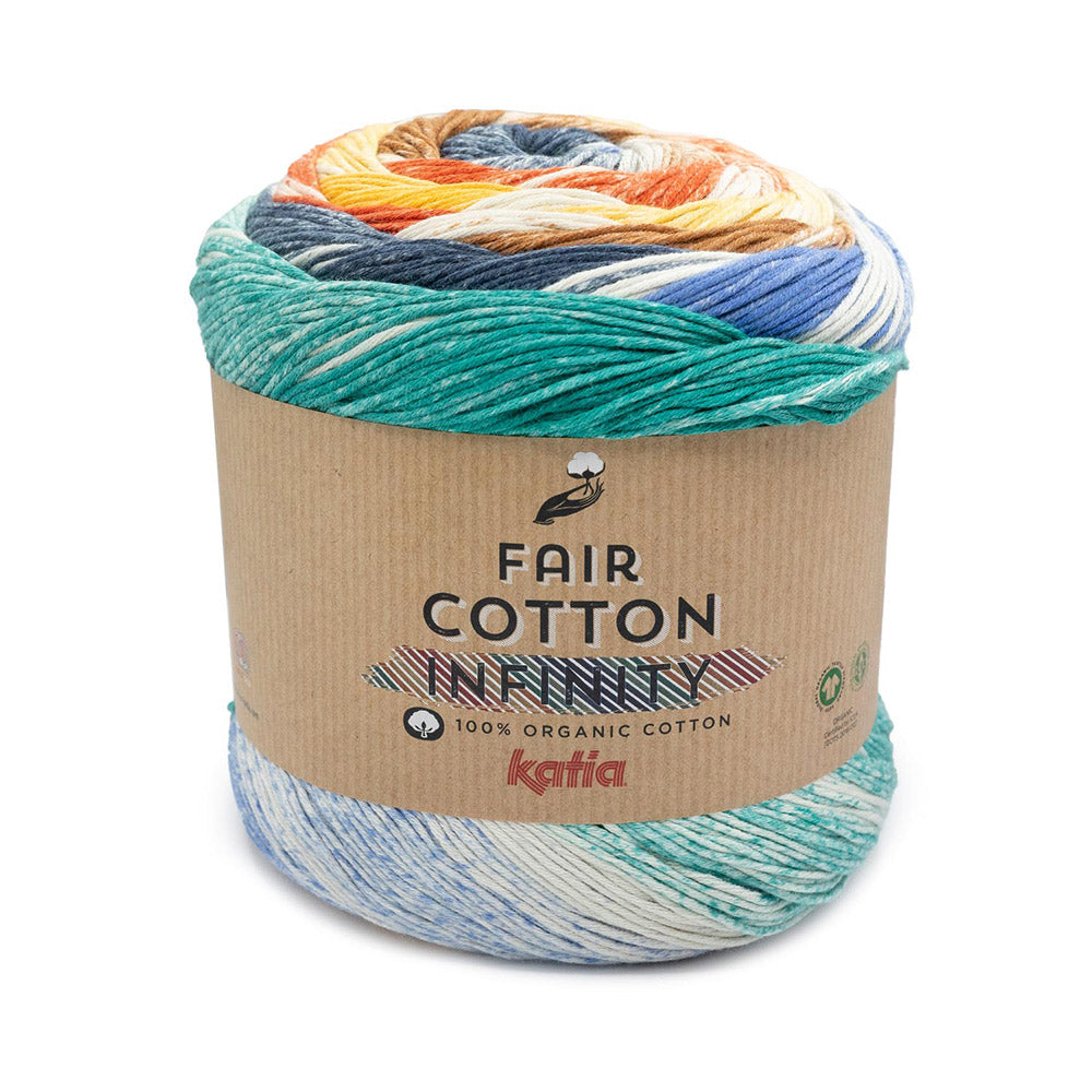 Katia Fair Cotton Infinity 104 Groenblauw-Ultramarijnblauw-Bruin-Geel