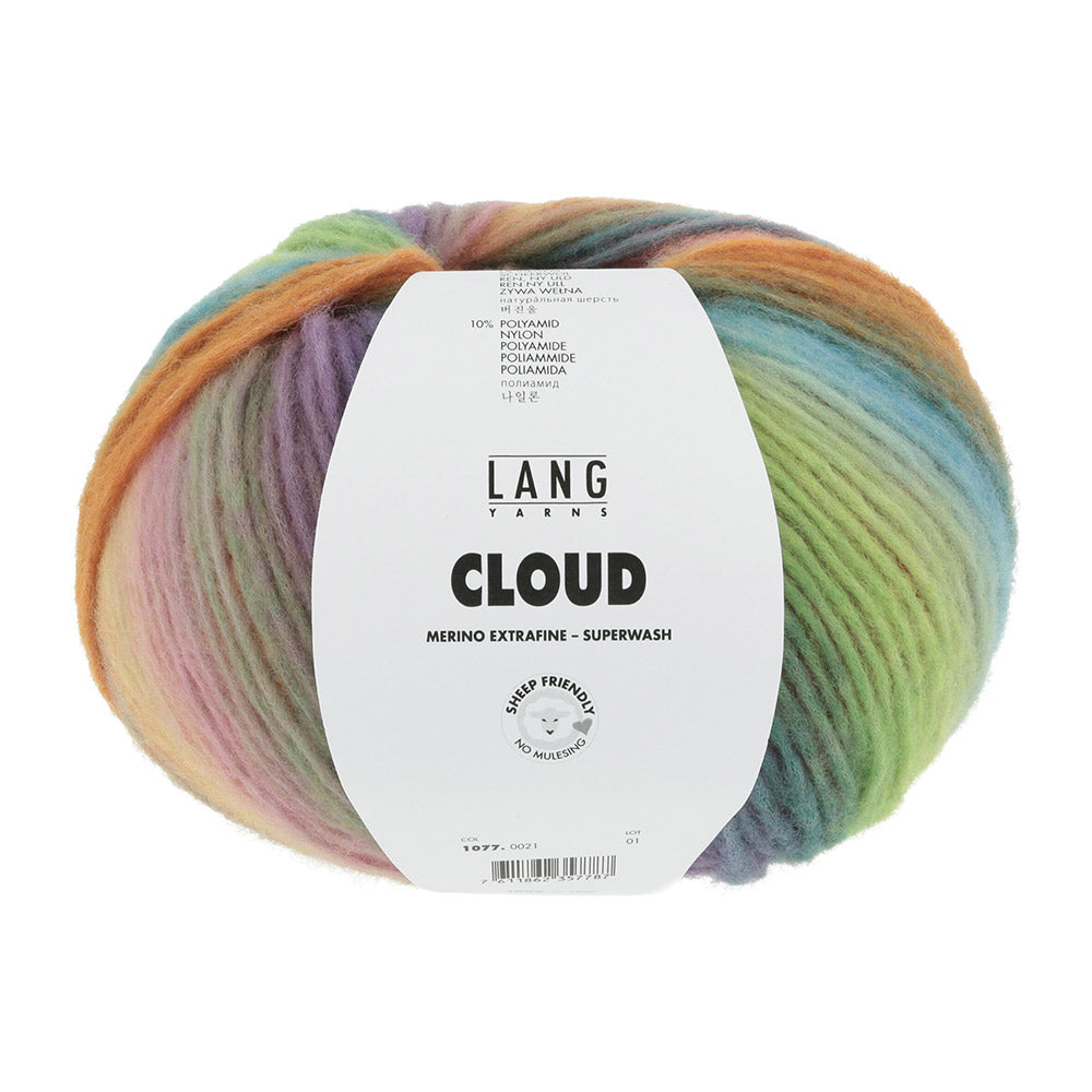 Lang Yarns Cloud 0021 Blauw/Oranje/Groen/Roze - bol garen van voren