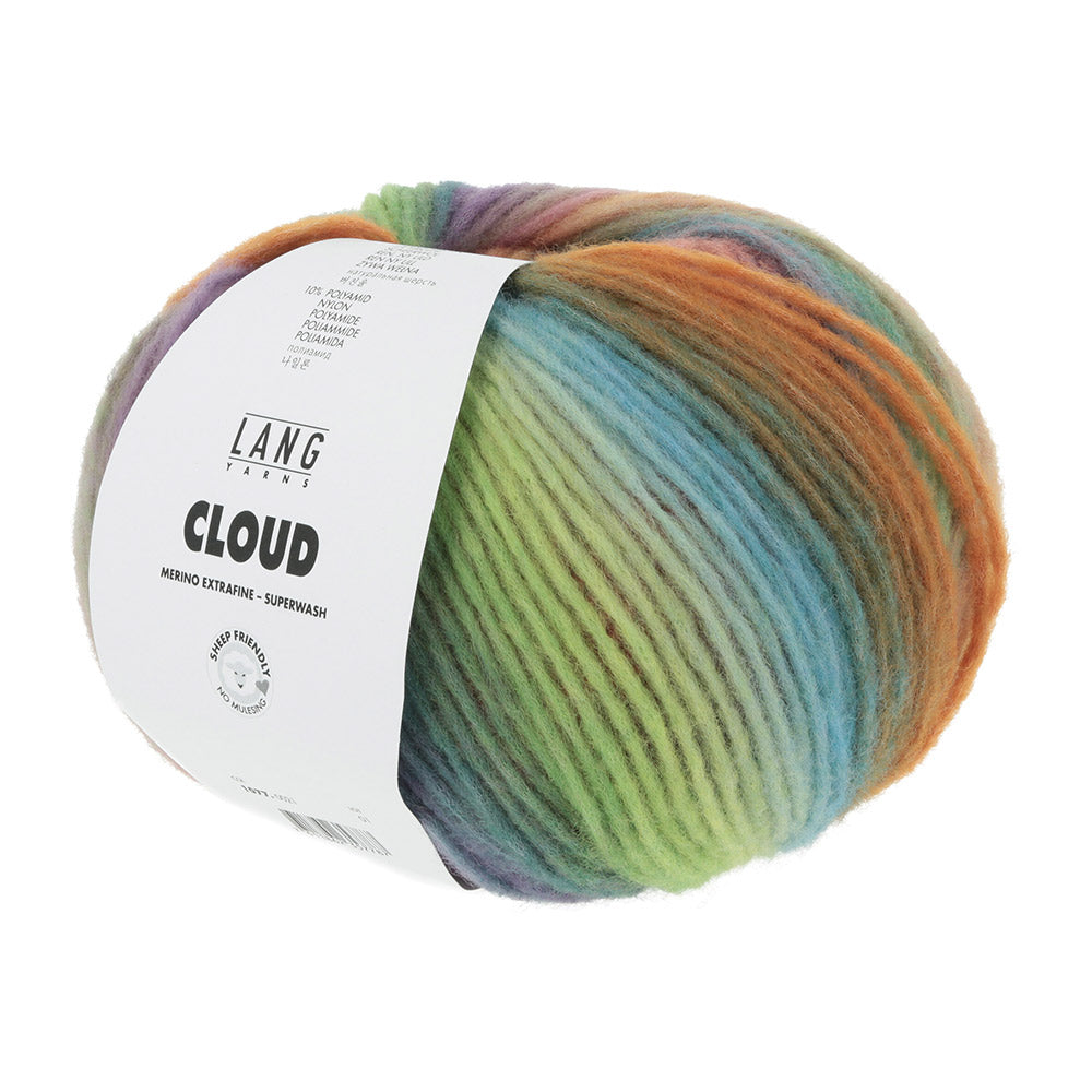 Lang Yarns Cloud 0021 Blauw/Oranje/Groen/Roze - bol garen schuin van voren