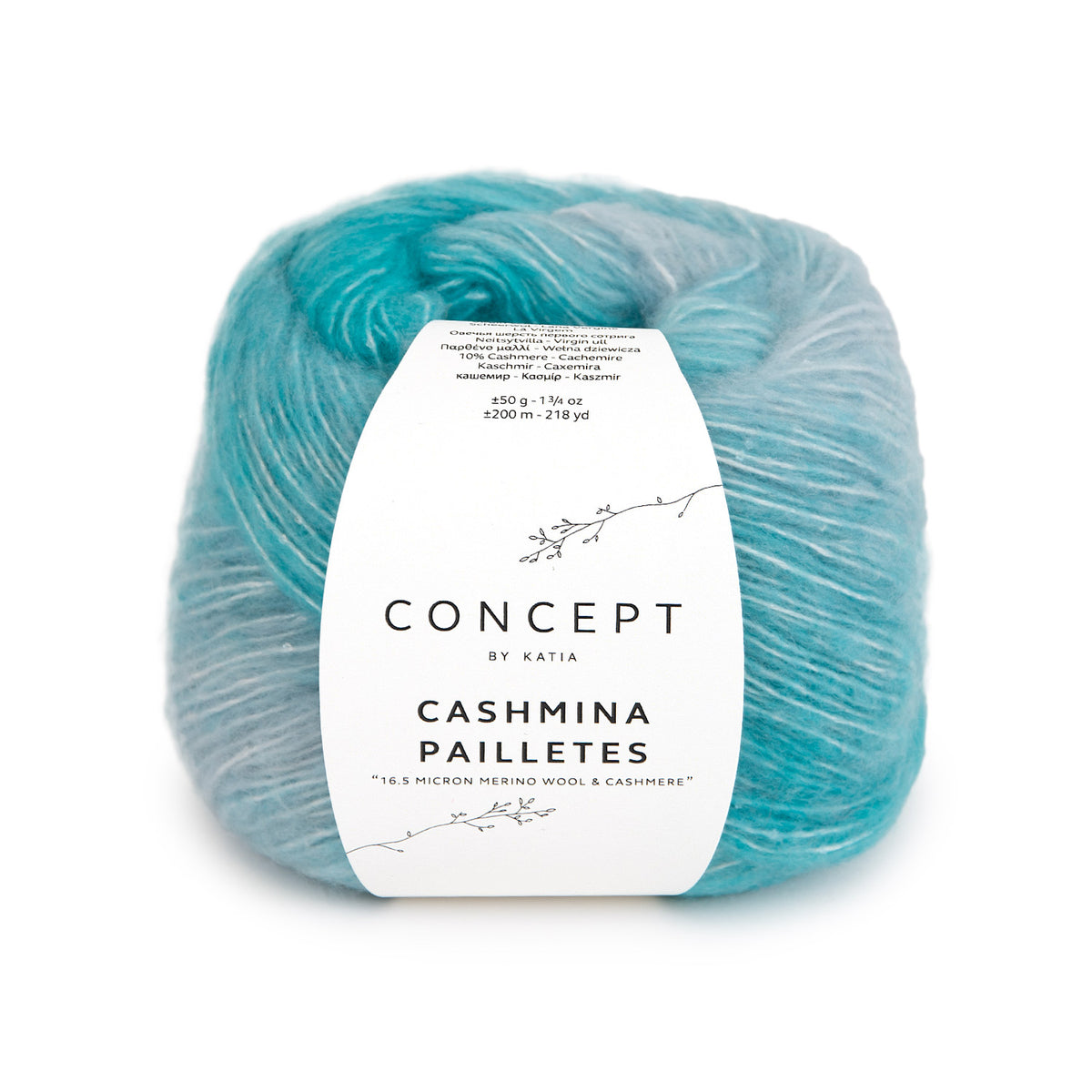 Katia Cashmina Paillettes 104 Water blauw-Turquoise - bol garen in kleur Water blauw-Turquoise