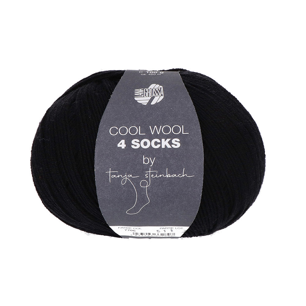 Lana Grossa Cool Wool 4 Socks Uni 7706 Zwart