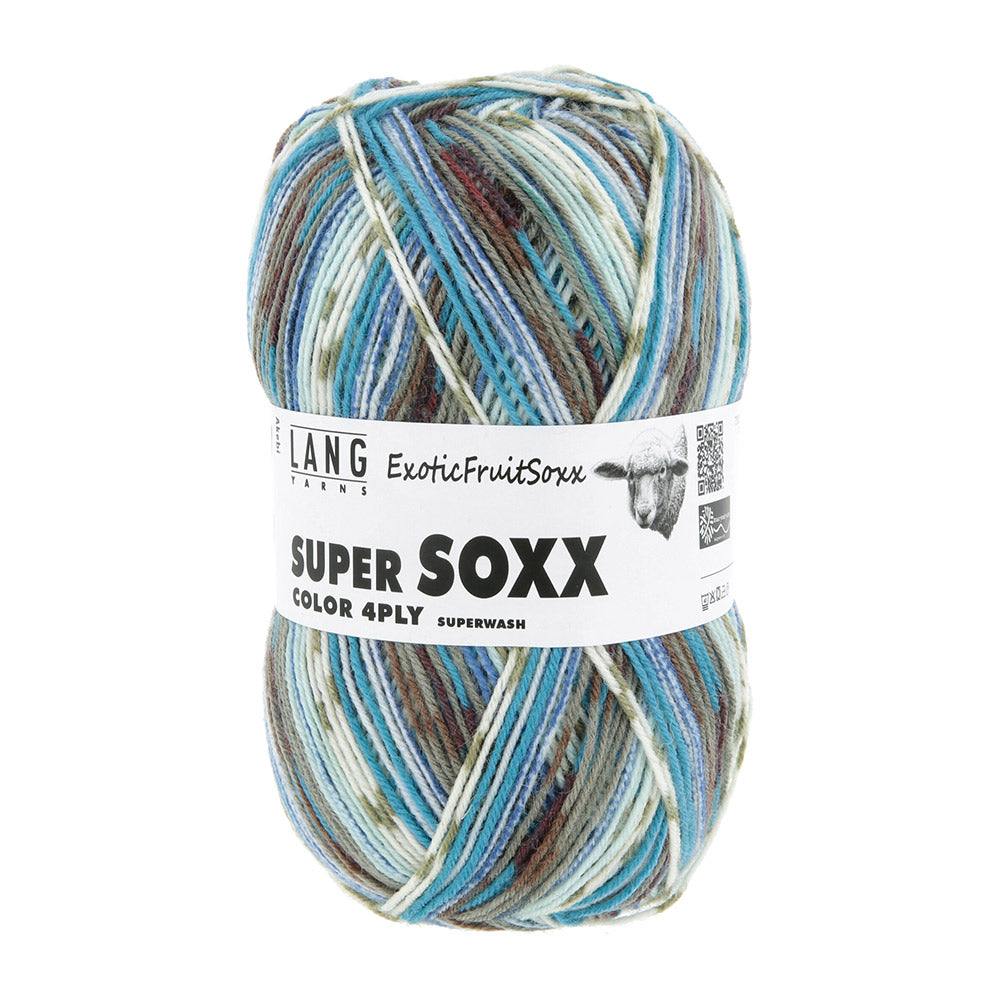 Lang Yarns Super Soxx Color 4-Fach 565 Blauw/Grijs 1153 Akebi - bol sokkengaren met wikkel