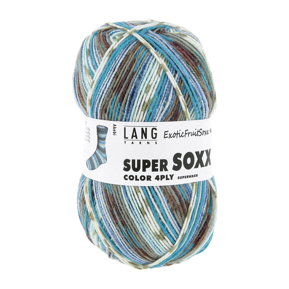 Lang Yarns Super Soxx Color 4-Fach 565 Blauw/Grijs 1153 Akebi - gebreide trui in het zelfstrepende kleurverloop