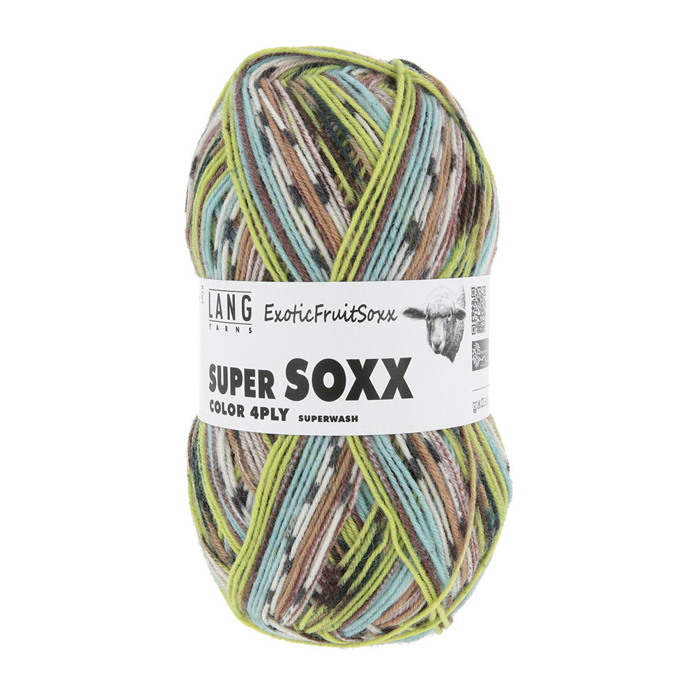 Lang Yarns Super Soxx Color 4-Fach 566 Groen/Bruin 1153 Kiwi - bol sokkengaren met wikkel