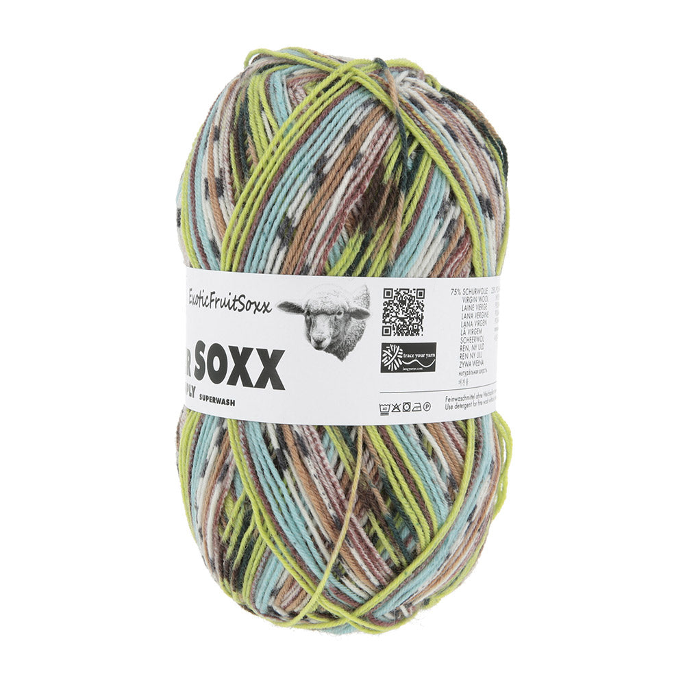 Lang Yarns Super Soxx Color 4-Fach 566 Groen/Bruin 1153 Kiwi - gebreide sokken met zelfstrepend kleurpatroon