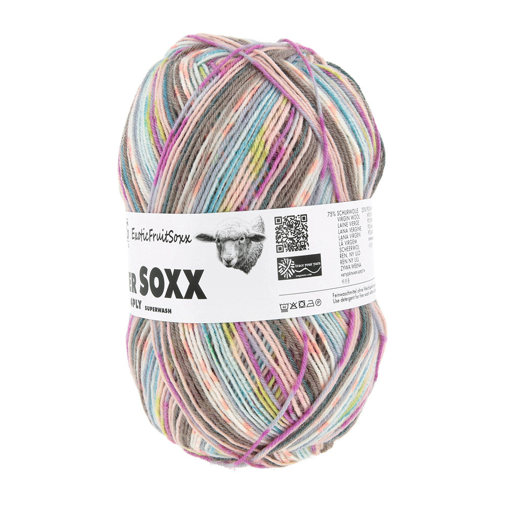 Lang Yarns Super Soxx Color 4-Fach 568 Roze/Bruin 1153 Lychee - gebreide sokken met zelfstrepend kleurpatroon