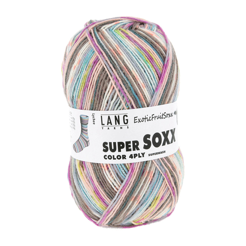 Lang Yarns Super Soxx Color 4-Fach 568 Roze/Bruin 1153 Lychee - gebreide trui in het zelfstrepende kleurverloop