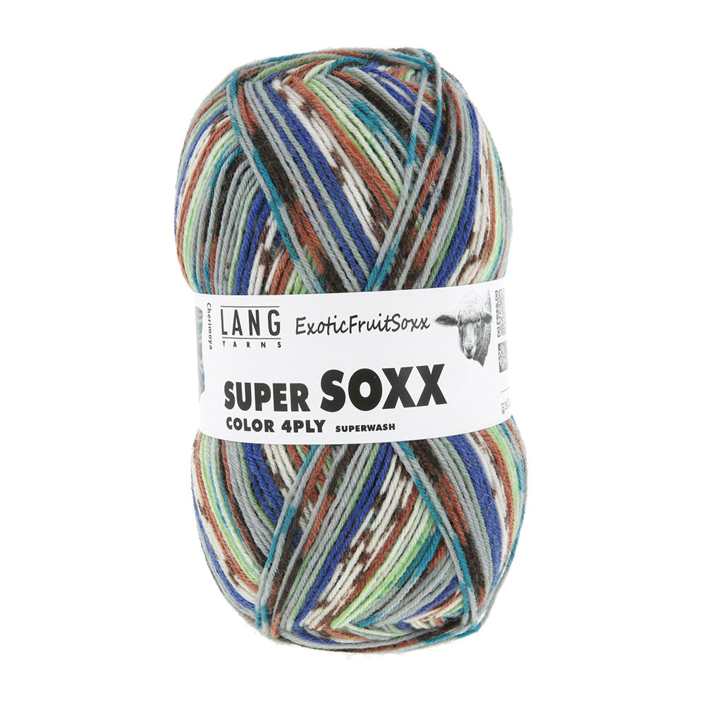 Lang Yarns Super Soxx Color 4-Fach 569 Bruin/Blauw/Grijs 1153 Cherimoya - bol sokkengaren met wikkel