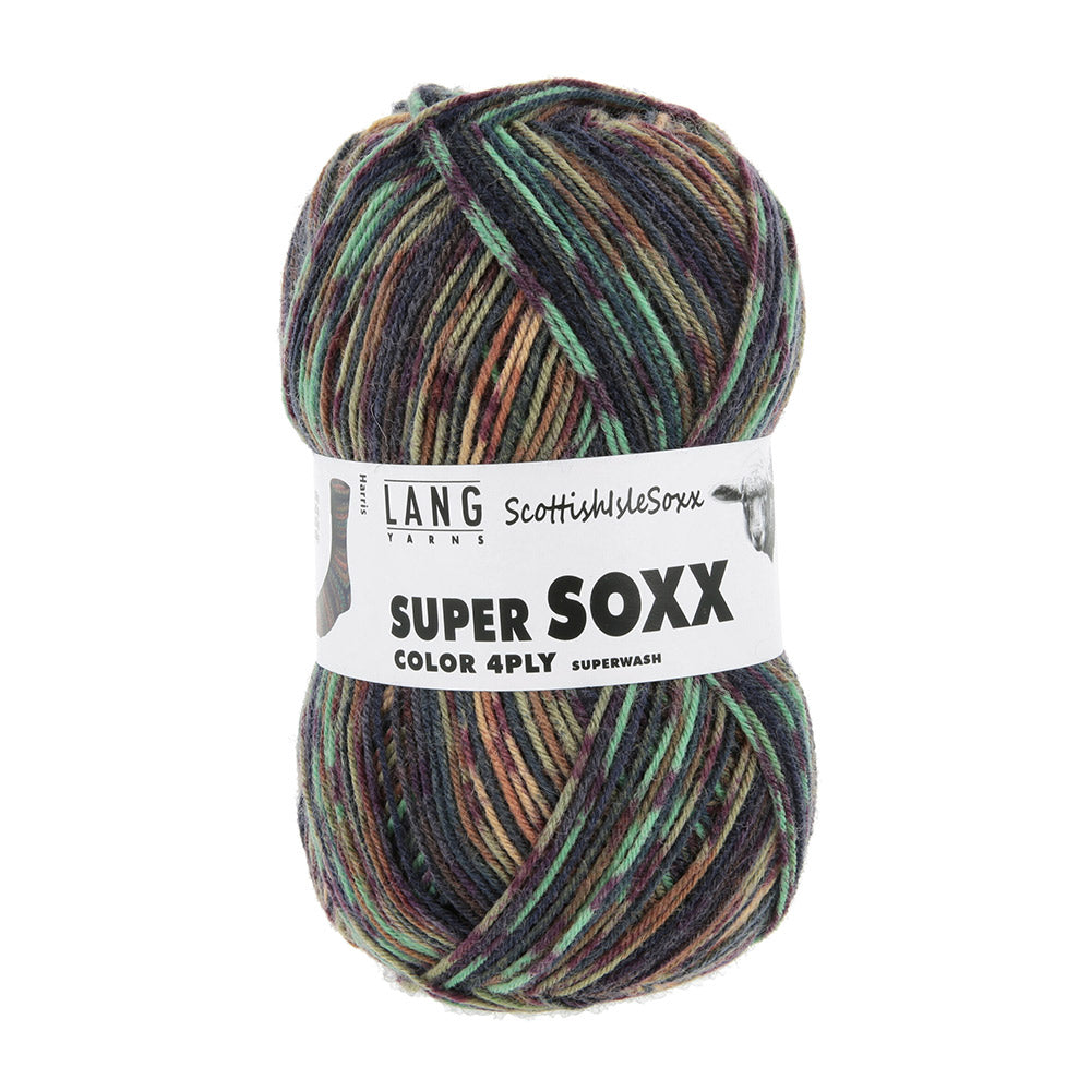 Lang Yarns Super Soxx Color 4-Fach 574 Mandarijn/Mint/Bruin 1154 Harris - bol sokkengaren met wikkel