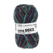 Lang Yarns Super Soxx Color 4-Fach 575 Turquoise/Blauw/Oranje 1154 Skye - bol sokkengaren met wikkel