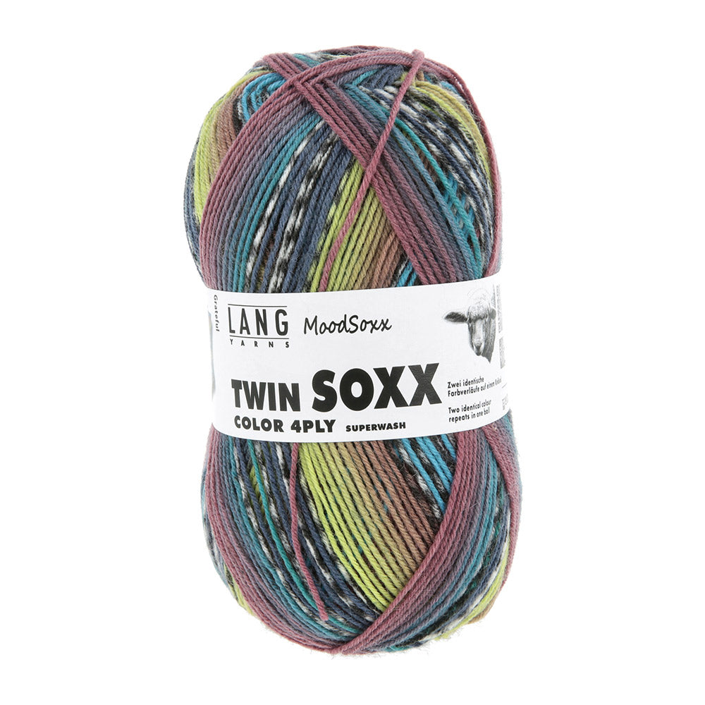Lang Yarns Twin Soxx 4-Fach 583 Blauw/Turquoise/Lichtgroen 1156 Grateful - bol sokkengaren met wikkel