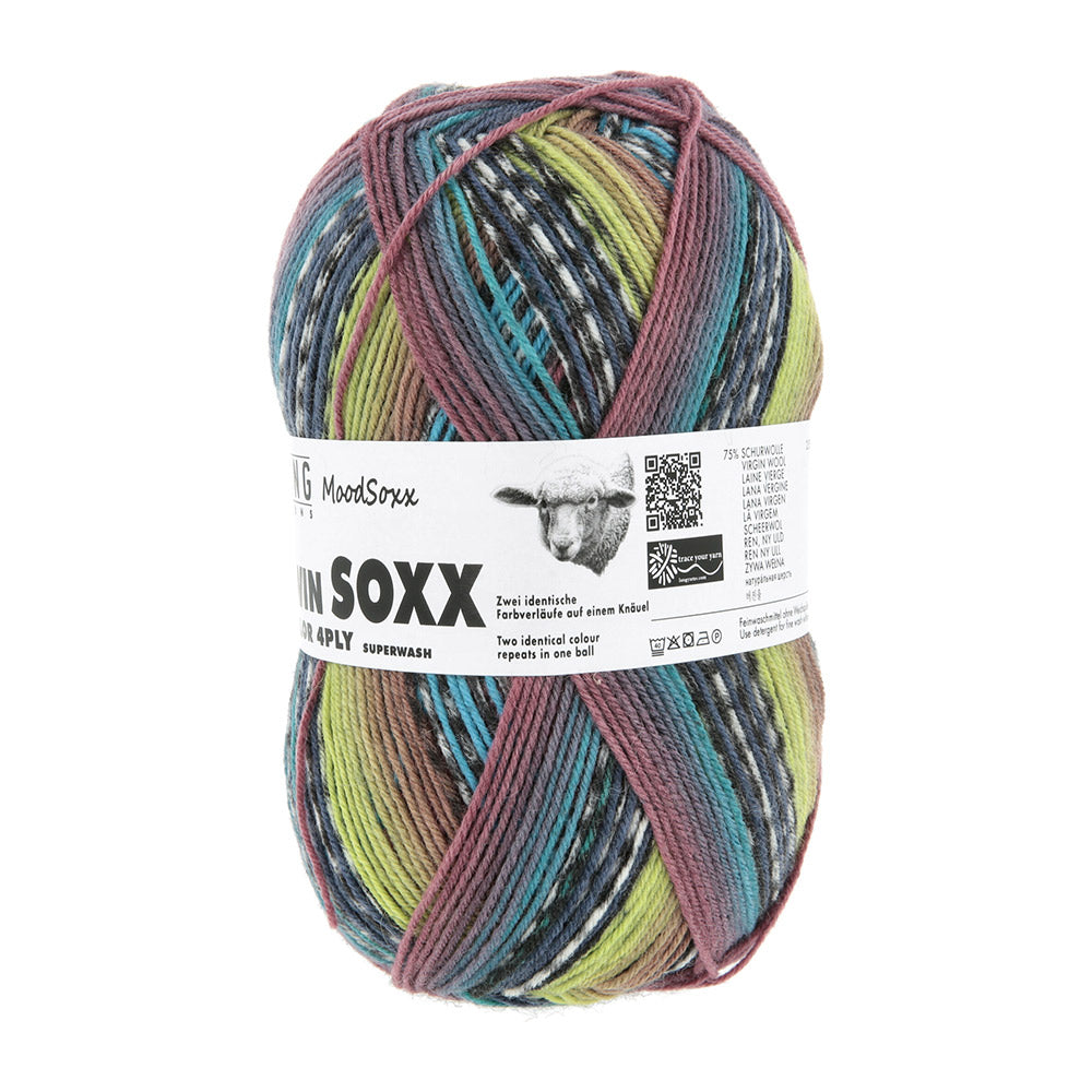 Lang Yarns Twin Soxx 4-Fach 583 Blauw/Turquoise/Lichtgroen 1156 Grateful - bol sokkengaren vanuit tweede hoek