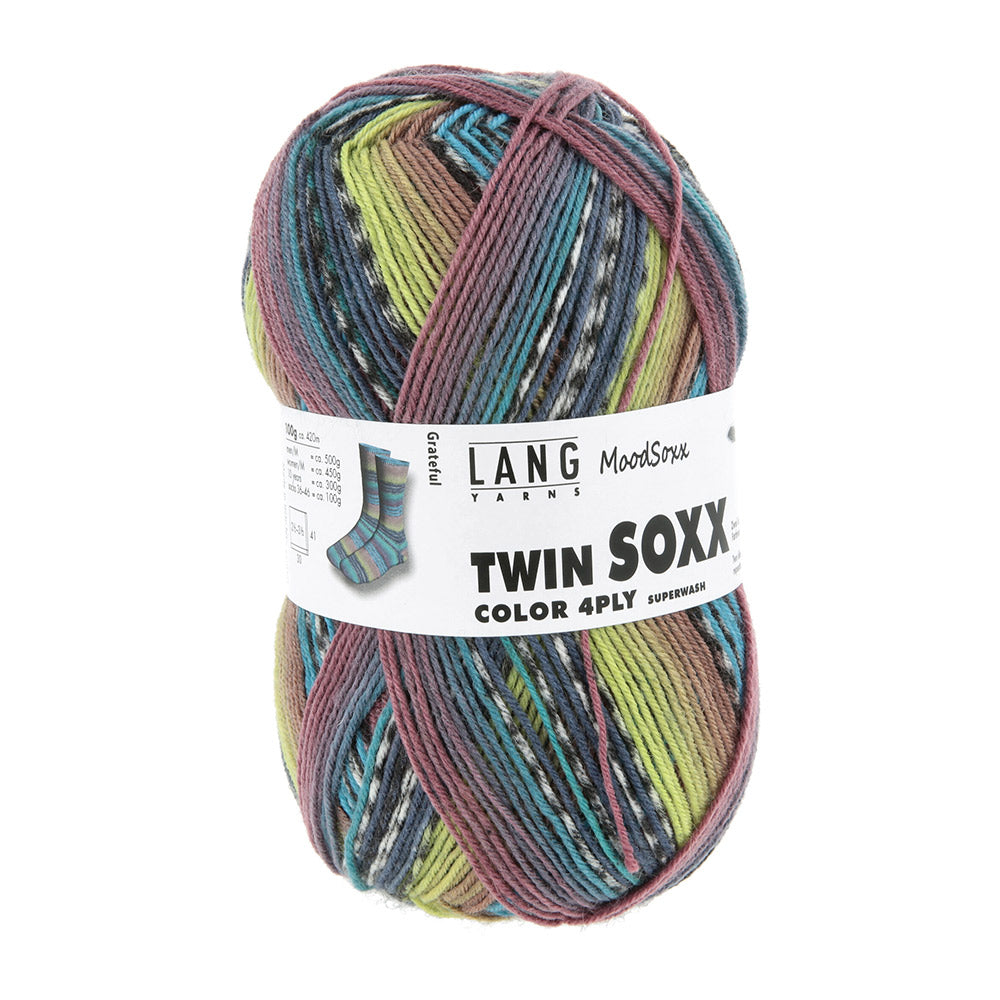 Lang Yarns Twin Soxx 4-Fach 583 Blauw/Turquoise/Lichtgroen 1156 Grateful - bol sokkengaren vanuit derde hoek