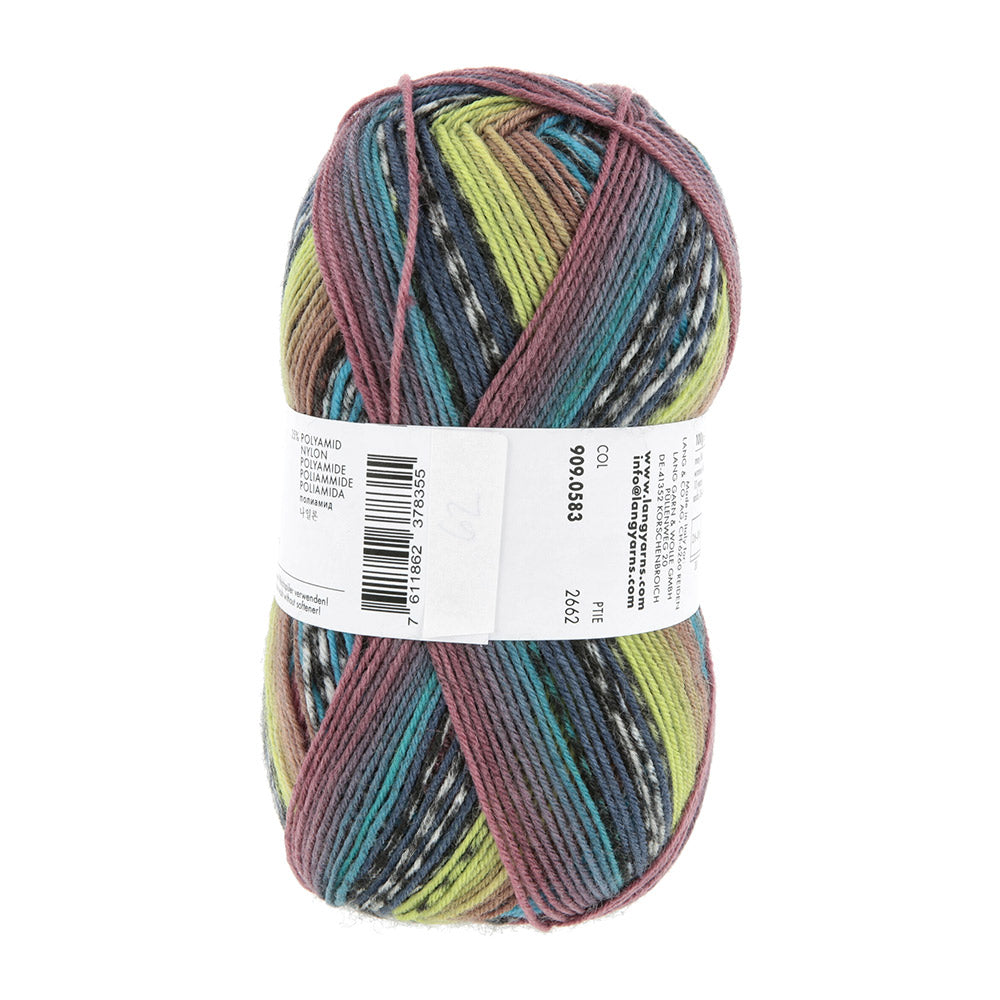 Lang Yarns Twin Soxx 4-Fach 583 Blauw/Turquoise/Lichtgroen 1156 Grateful - bol sokkengaren vanuit vierde hoek