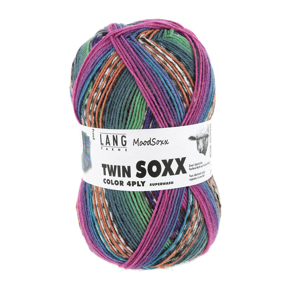 Lang Yarns Twin Soxx 4-Fach 584 Mint/Violet/Blauw/Oranje 1156 Proud - bol sokkengaren met wikkel