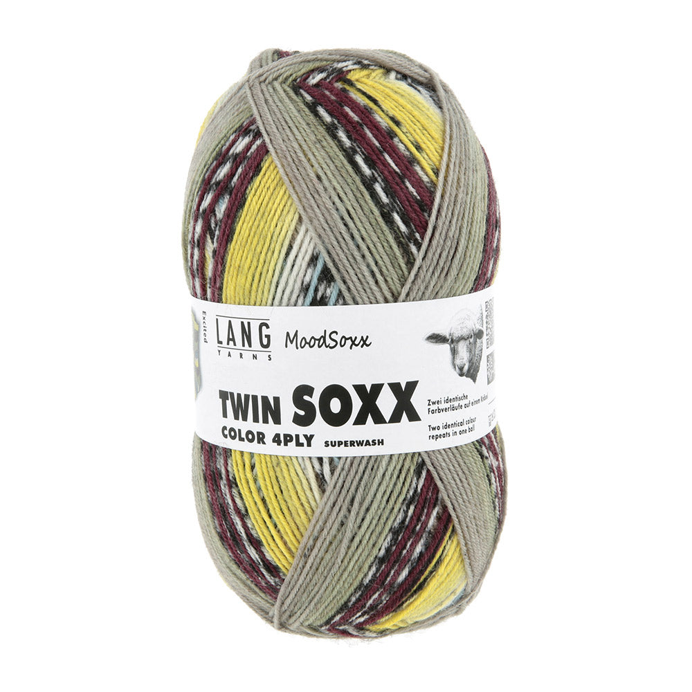 Lang Yarns Twin Soxx 4-Fach 585 Geel/Bruin/Lichtblauw 1156 Excited - bol sokkengaren met wikkel
