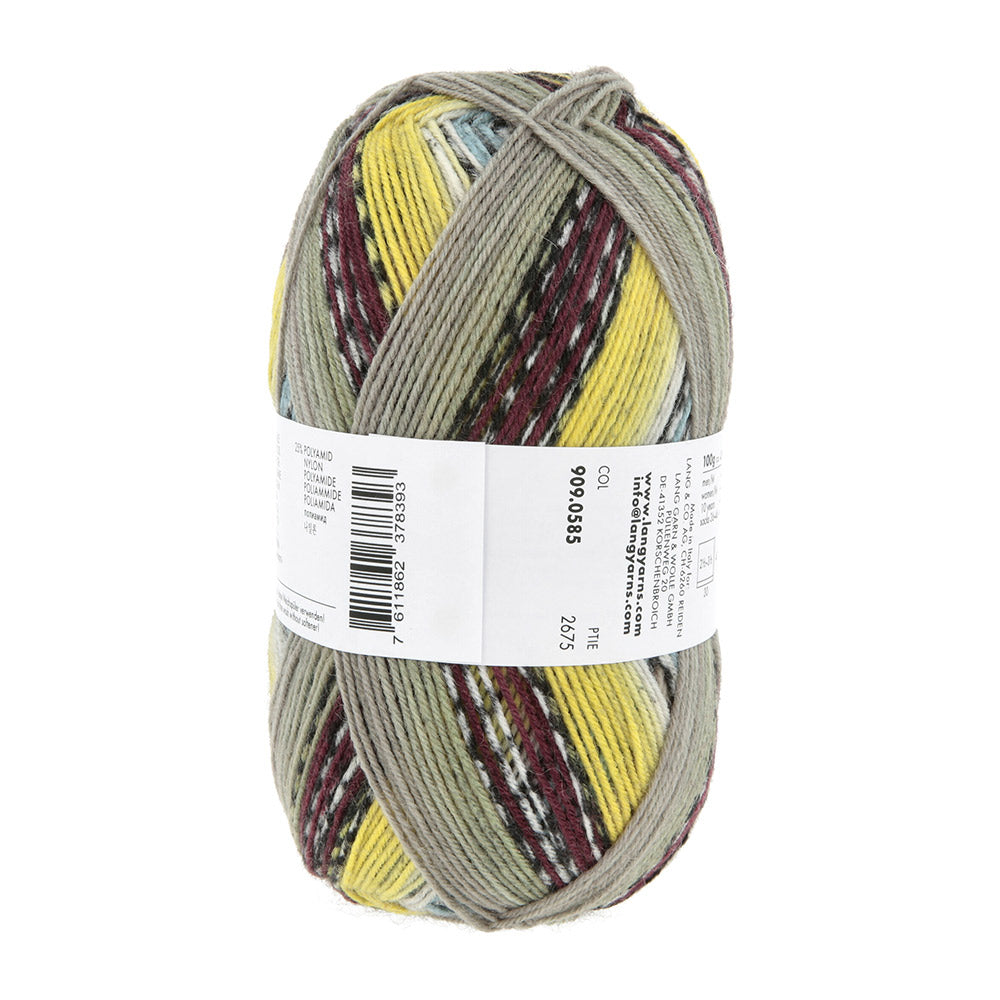 Lang Yarns Twin Soxx 4-Fach 585 Geel/Bruin/Lichtblauw 1156 Excited - bol sokkengaren vanuit vierde hoek