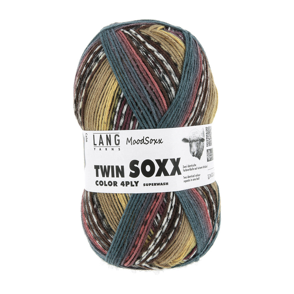 Lang Yarns Twin Soxx 4-Fach 586 Geel/Aubergine/Bruin 1156 Calm - bol sokkengaren met wikkel