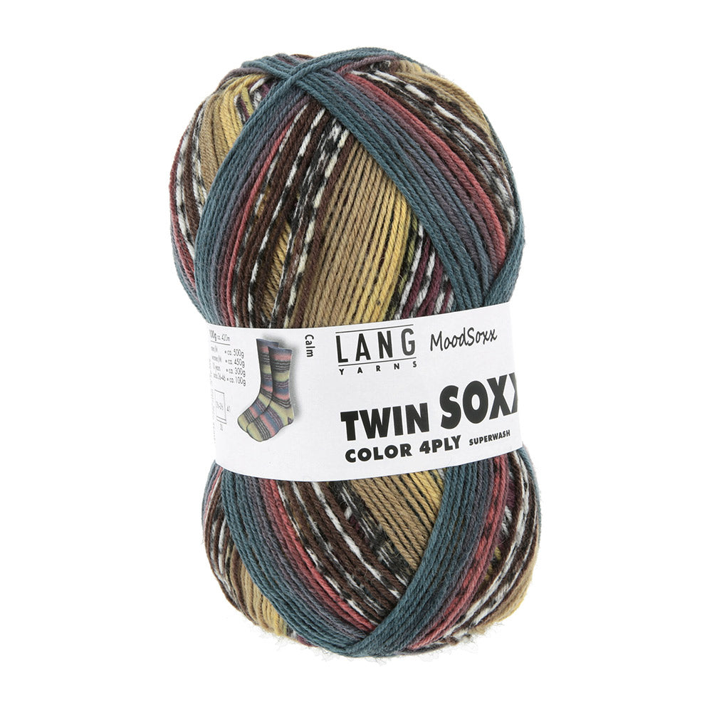 Lang Yarns Twin Soxx 4-Fach 586 Geel/Aubergine/Bruin 1156 Calm - bol sokkengaren vanuit derde hoek