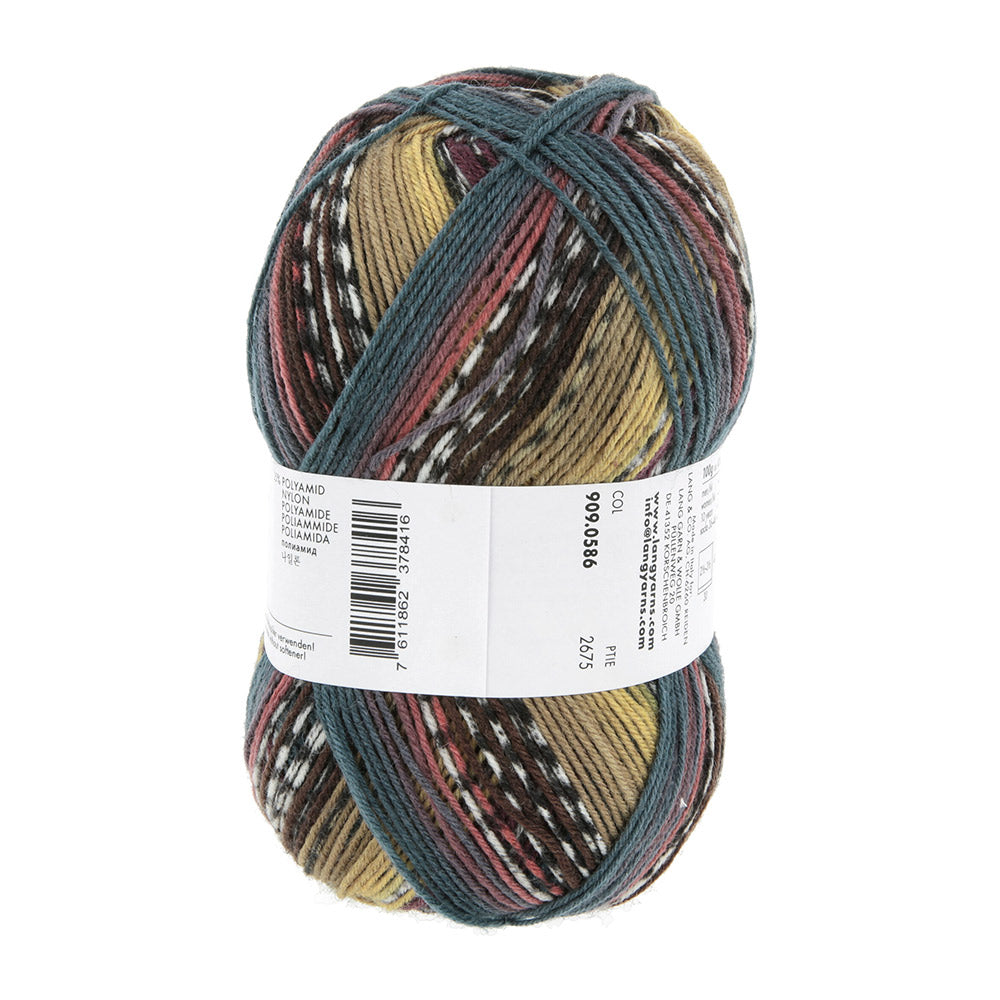 Lang Yarns Twin Soxx 4-Fach 586 Geel/Aubergine/Bruin 1156 Calm - bol sokkengaren vanuit vierde hoek