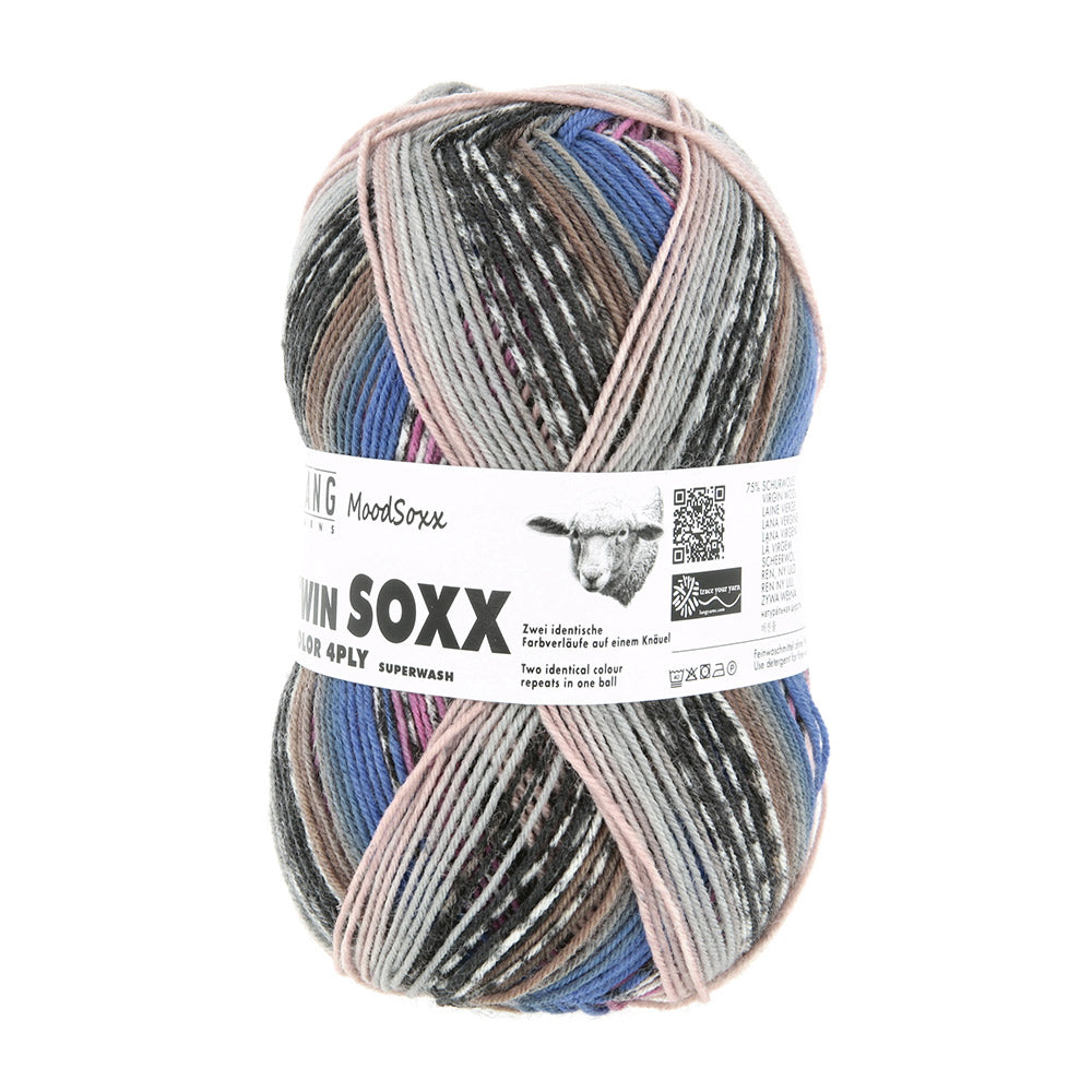 Lang Yarns Twin Soxx 4-Fach 587 Blauw/Violet/Marine 1156 Relaxed - bol sokkengaren vanuit tweede hoek