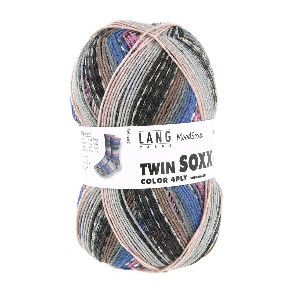 Lang Yarns Twin Soxx 4-Fach 587 Blauw/Violet/Marine 1156 Relaxed - bol sokkengaren vanuit vierde hoek
