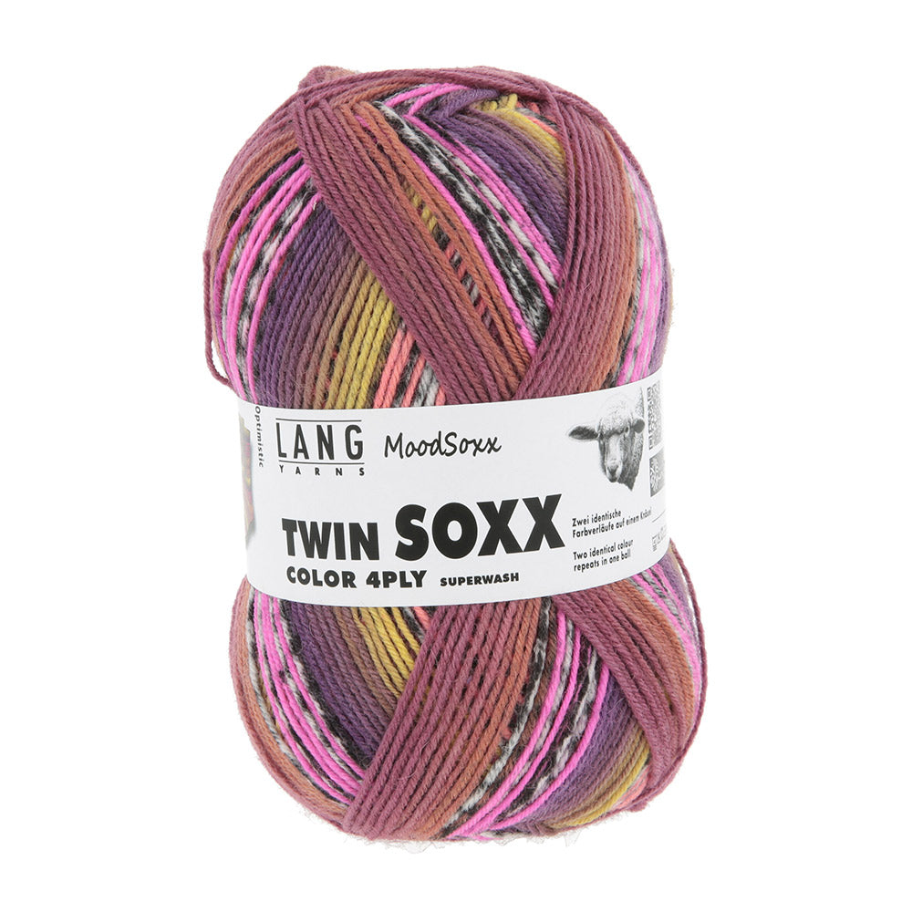 Lang Yarns Twin Soxx 4-Fach 588 Roze/Oranje/Geel/Zalm 1156 Optimistic - bol sokkengaren met wikkel