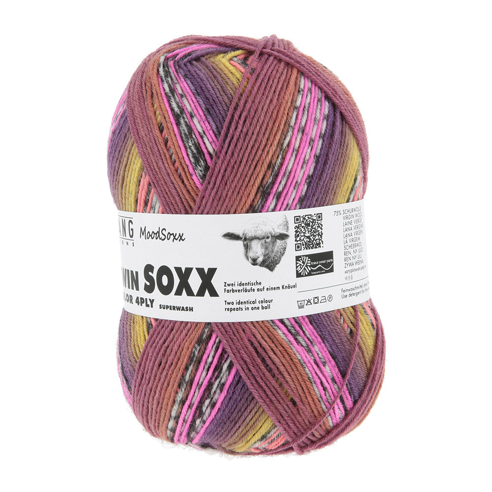 Lang Yarns Twin Soxx 4-Fach 588 Roze/Oranje/Geel/Zalm 1156 Optimistic - bol sokkengaren vanuit tweede hoek
