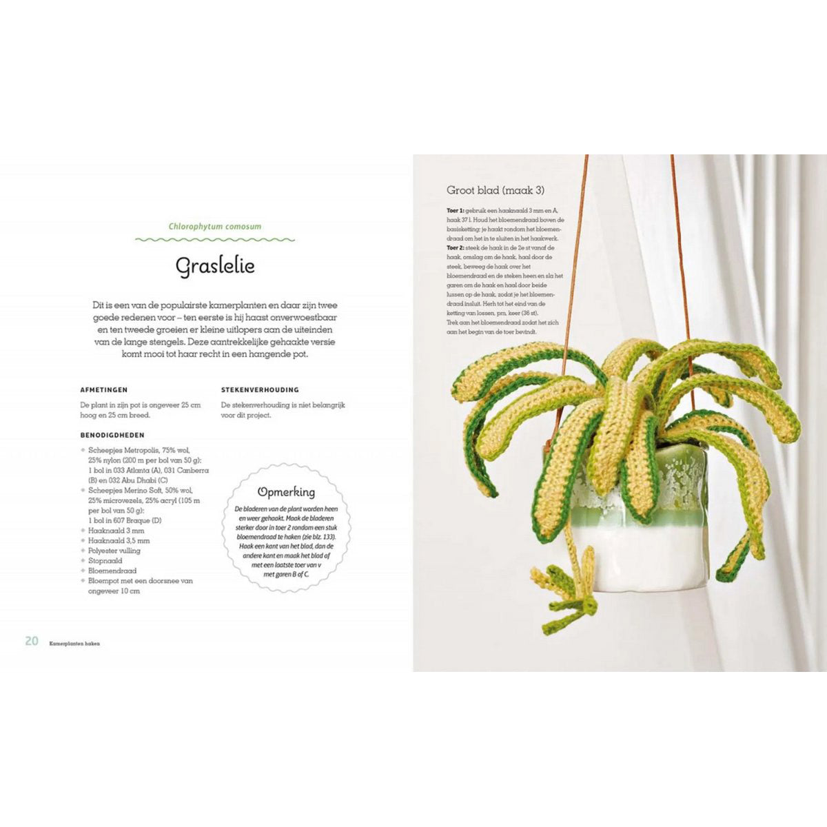 Binnenpagina uit Kamerplanten haken met patroon voor een hangende gehaakte kamerplant