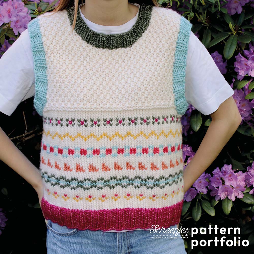 Scheepjes Pattern Portfolio Stone Washed XXL EN - Polly Spencer gebreide top met kleurrijke patronen