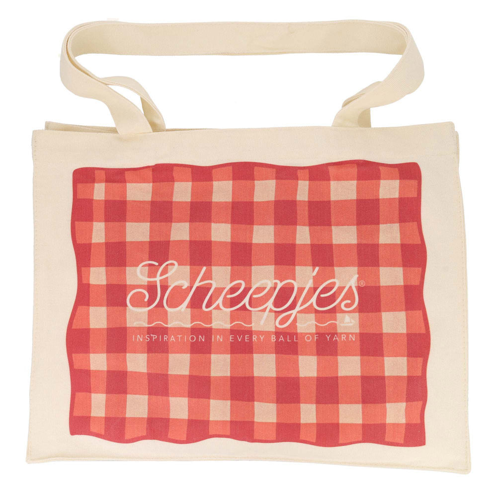 Scheepjes Perfect Picnic CAL2026 Tote Bag met vakjes - projecttas met rood-wit picknickdesign