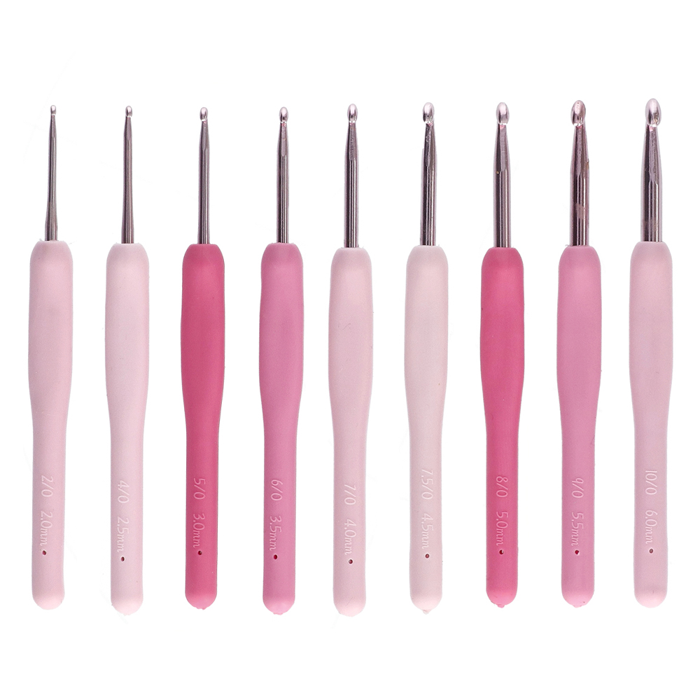 Wolplein Haaknaaldenset Pink - 9 haaknaalden in maten 2.00 tot 6.00 mm