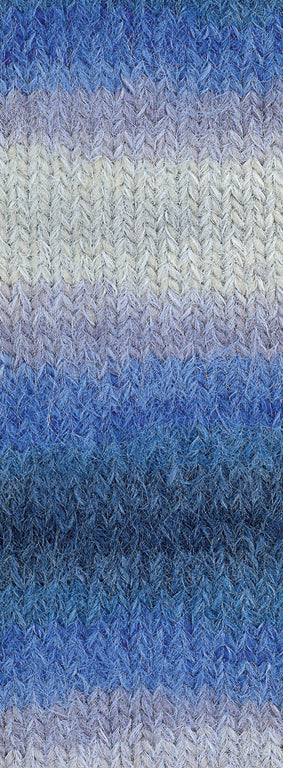 Lana Grossa Basta Mista 122 Nachtblauw/Koningsblauw/Jeans/Grijs/Lichtgrijs - detailfoto van de zachte pluizige garenstructuur