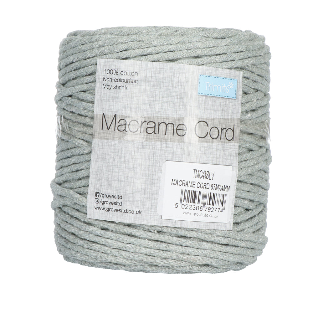 Trimits Macramé Cord Cotton 87m x 4mm 11 Silver