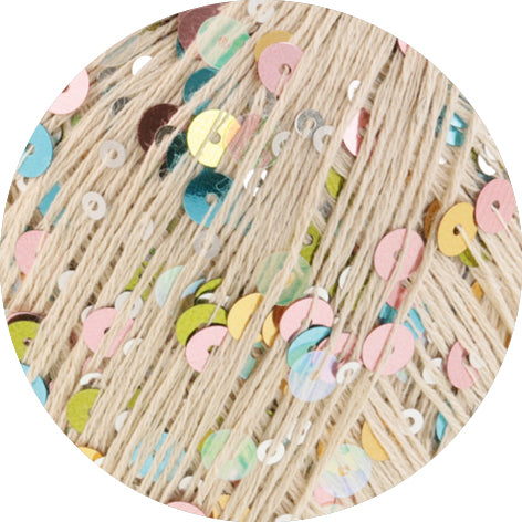 Detailfoto van Lana Grossa Cosmo 011 Licht Beige met grote en kleine pailletten