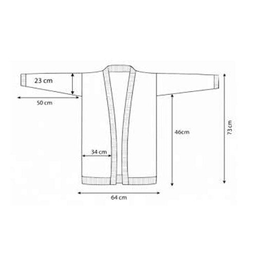 Maatschema van het Knipmode oversized strepenvest met afmetingen