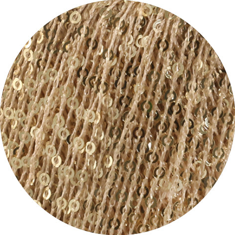 Lana Grossa Glamour 010 Beige close-up van de fijne draad en glanzende pailletten