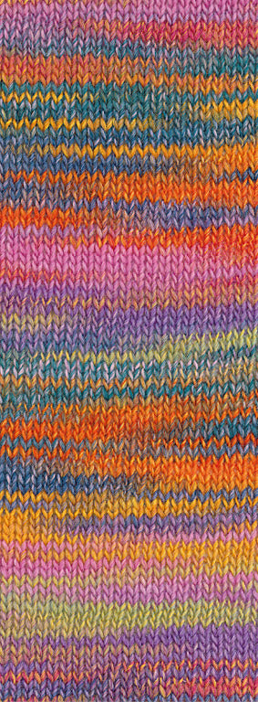 Lana Grossa Gomitolo Disegno 523 Lila/Pistache/Roze/Roodoranje/Oranje/Petrol/Jeansblauw - kleurverloop