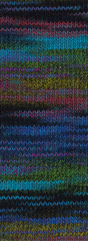 Lana Grossa Gomitolo Disegno 528 Turquoise/Licht-/Donkerolijf/Blauw/Nachtblauw/Donkerrood - kleurverloop