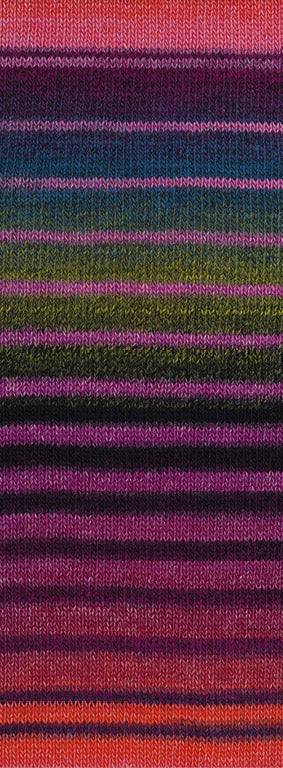 Lana Grossa Gomitolo Modo 623 Zwart-/Grijsrood/Koraal/Roze/Donkerpetrol/Donkerolijf/Bordeaux/Fuchsia - kleurverloop