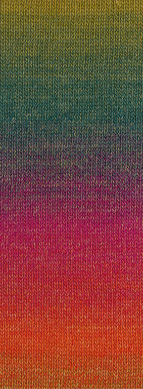Lana Grossa Gomitolo Versione 464 Donkerolijf/-groen/Grijsviolet/Fuchsia/Rood - kleurverloop