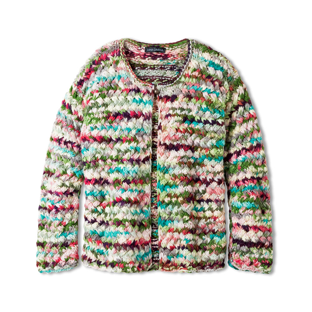 Lana Grossa Filati Journal No. 72 model 21 - multicolor vest met grove structuur, vrijstaand model