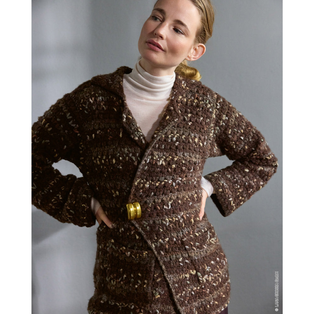 Lana Grossa Filati Journal No. 72 model 51 - bruin ajourvest, detail en pasvorm