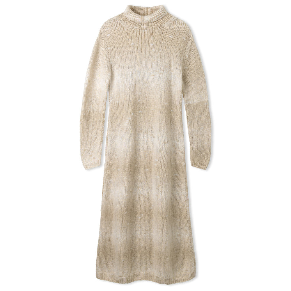 Lana Grossa Filati Journal No. 72 model 6 - beige gebreide jurk met col, vrijstaand model
