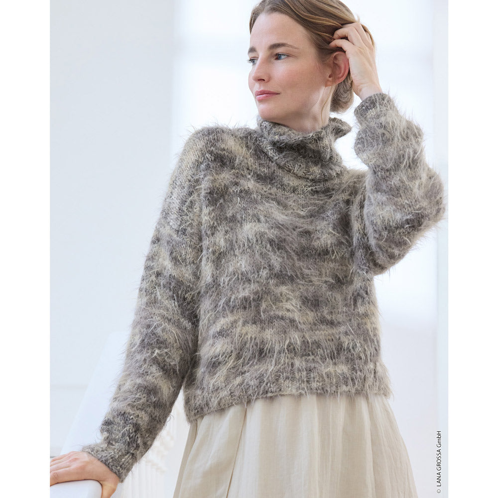Lana Grossa Filati Journal No. 72 model 9 - grijs gemêleerde coltrui, gedragen