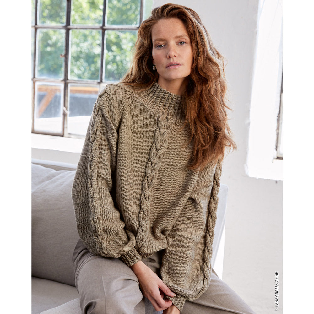 Gebreide damestrui met Lana Grossa Cool Wool Vintage Big 7198 Petrolgroen - vooraanzicht